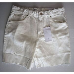 Bershka Women's Sz 40 US 8 White High Waisted Raw Hem Longline Denim Shorts